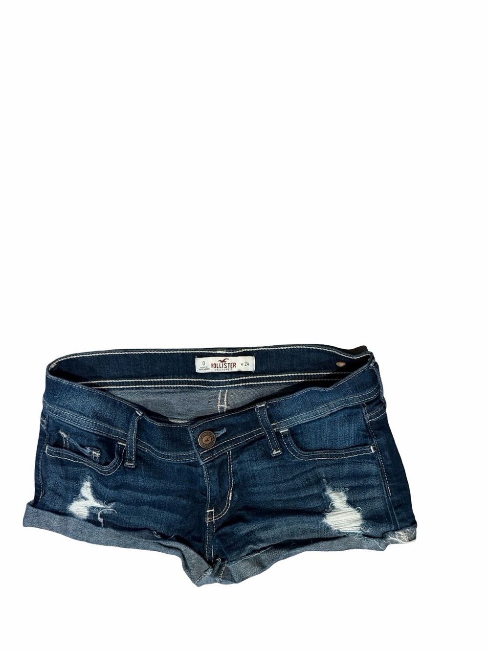 Y2K Hollister low rise Indigo Distressed Rolled-Hem Denim Shorts